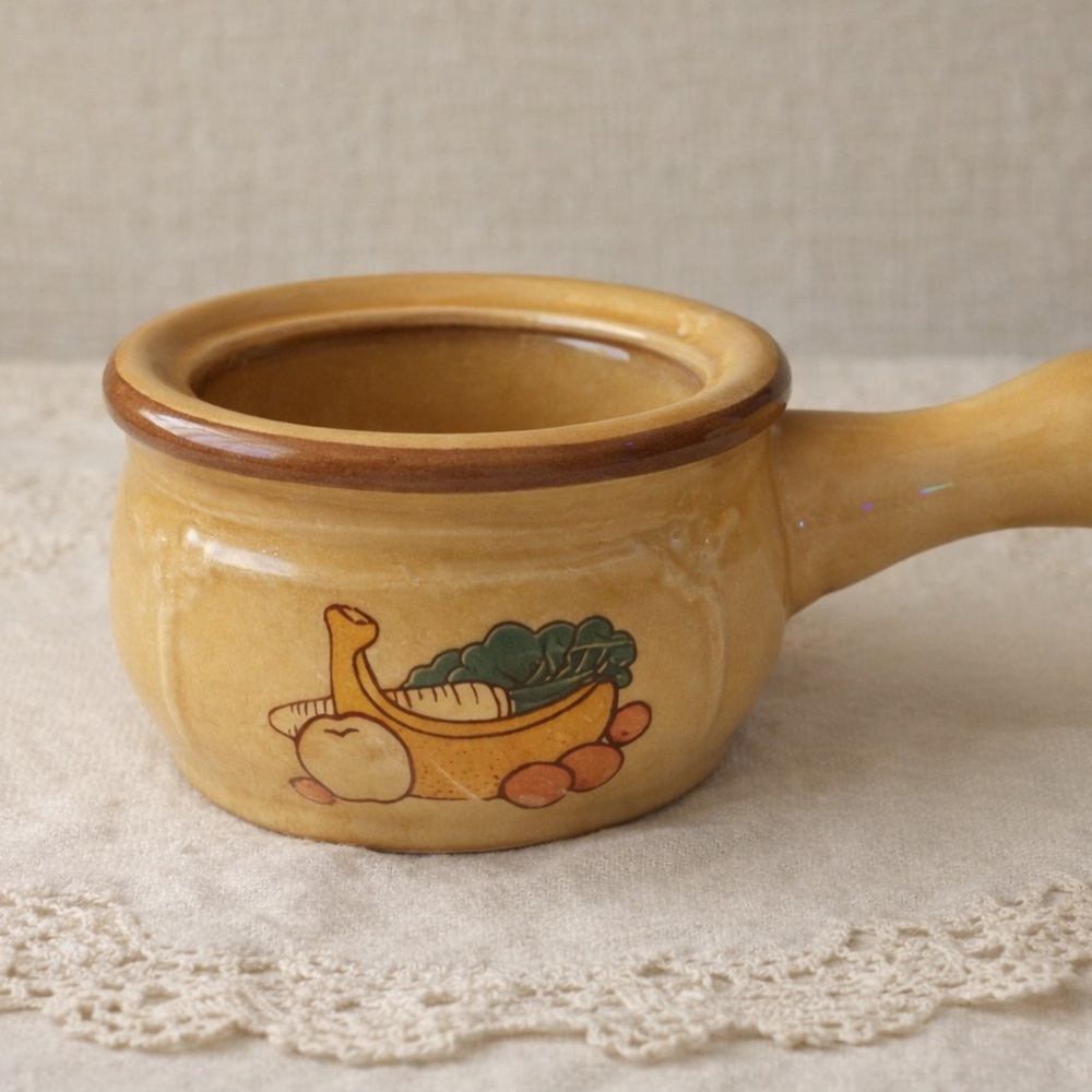 Vintage Ceramic Saucepan with Fruit Motif - Honey Yellow